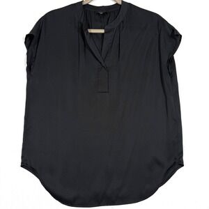 Quince Black Short-Sleeve V-Neck Blouse